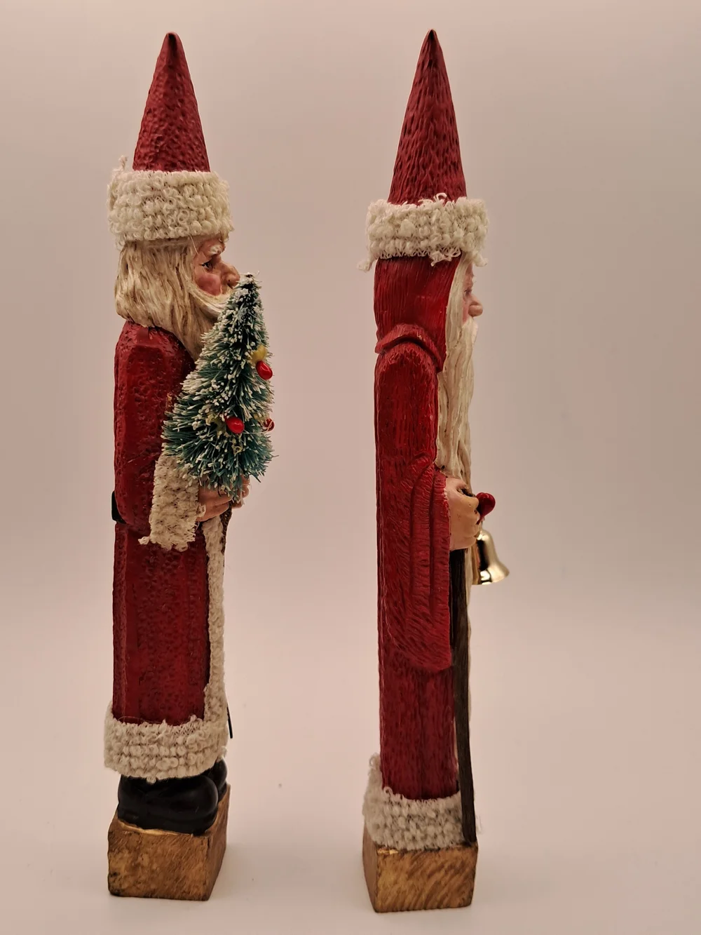 ​Vintage Resin Skinny Santa Claus Figurines Set of 2 Christmas Tree Bells 7.25